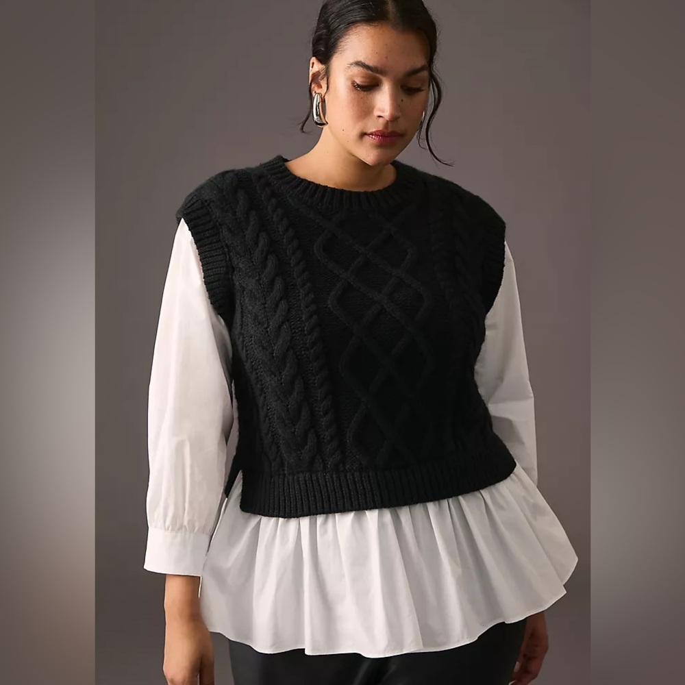 Anthropologie Black Cable Knit Sweater Vest